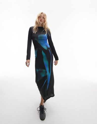 Vestito midi nero con stampa floreale blu - Topshop - Modalova