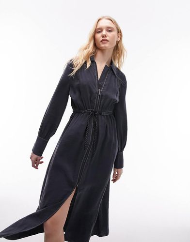 Vestito camicia midi slavato con zip sul davanti e cuciture a contrasto - Topshop - Modalova