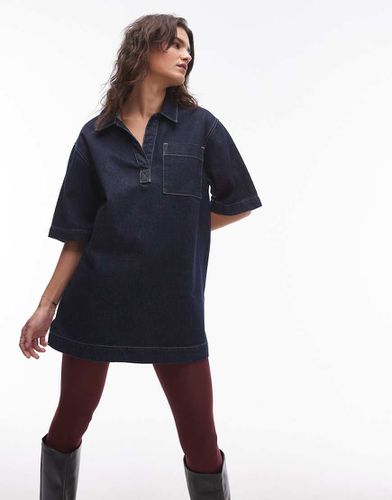 Vestito camicia stile polo in denim indaco slavato - Topshop - Modalova