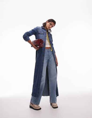 Vestito lungo a maniche lunghe in denim medio con vita regolabile - Topshop - Modalova