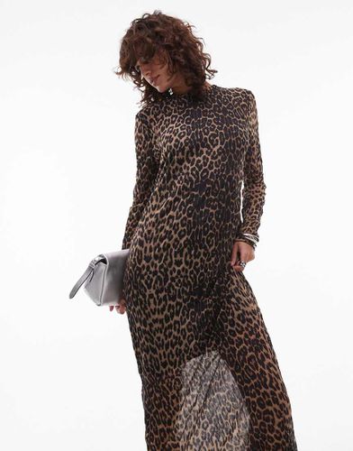 Vestito trasparente stropicciato accollato a maniche lunghe con stampa leopardata - Topshop - Modalova