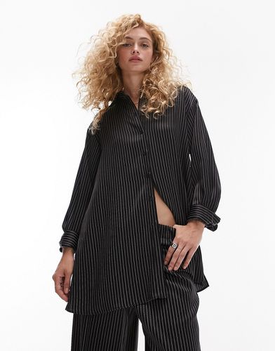 Camicia oversize in raso nero a righe in coordinato - Topshop - Modalova