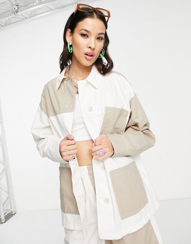 Camicia giacca in cotone e beige color block - Topshop - Modalova
