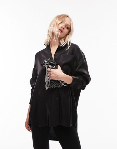 Camicia premium oversize nera in tessuto effetto bagnato - Topshop - Modalova