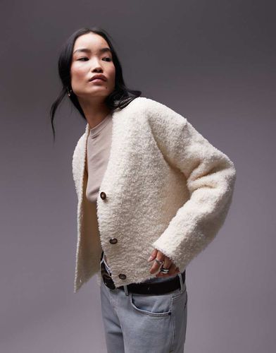 Cardigan oversize in maglia crema bouclé con scollo a V - Topshop - Modalova