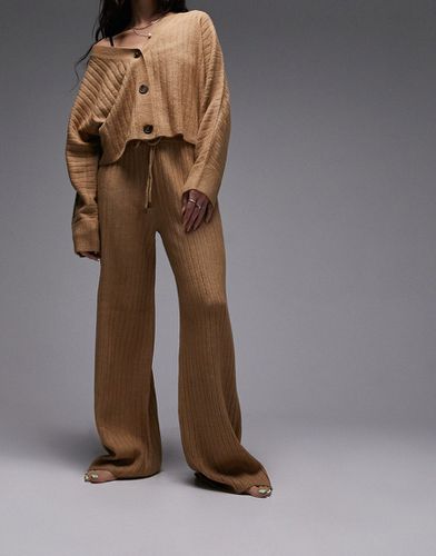 Completo da casa in maglia color cammello a coste con cardigan e pantaloni a fondo ampio - Topshop - Modalova