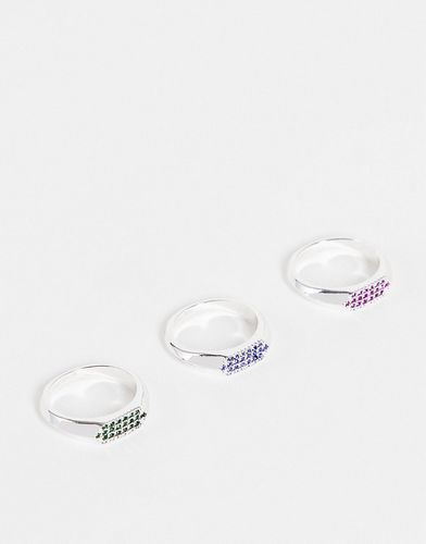 Confezione multipack da 3 anelli color argento con pavé in tonalità pastello - Topshop - Modalova