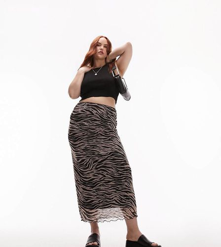 Curve - Gonna midi in rete e pizzo grunge con stampa zebrata nero e rosa - Topshop - Modalova