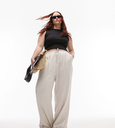 Curve - Pantaloni vestibilità comoda in lino color sabbia a fondo ampio in coordinato - Topshop - Modalova