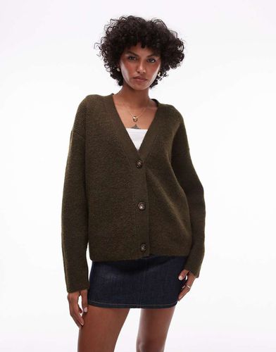 Easy - Cardigan comodo kaki minimal in maglia a coste - Topshop - Modalova