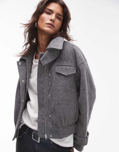 Giacca bomber grigia in lana con linguetta - Topshop - Modalova