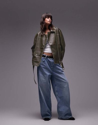 Giacca biker in pelle sintetica slavato super oversize - Topshop - Modalova