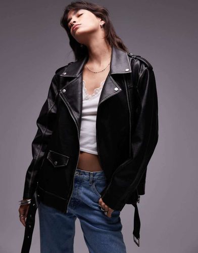 Giacca biker in pelle sintetica slavato super oversize - Topshop - Modalova