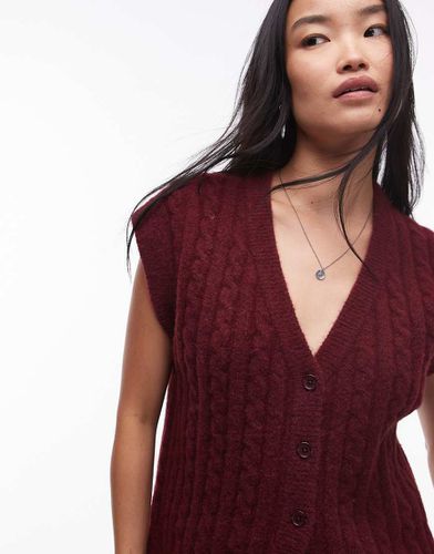 Gilet bordeaux in maglia a trecce - Topshop - Modalova