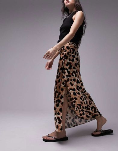 Gonna midi con stampa leopardata e spacco - Topshop - Modalova