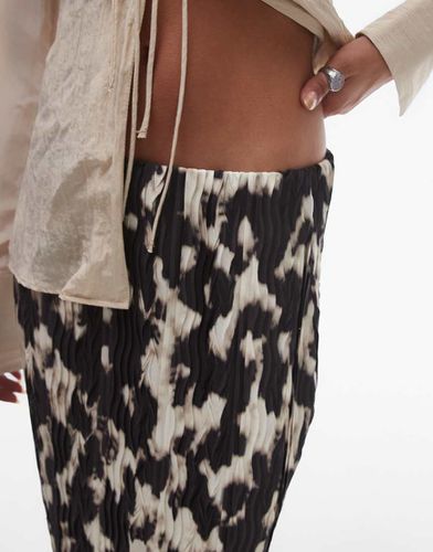 Gonna midi plissé marrone con stampa leopardata astratta - Topshop - Modalova