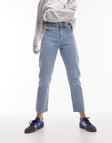 Jeans dritti corti a vita medio alta candeggiati con bordi grezzi - Topshop - Modalova