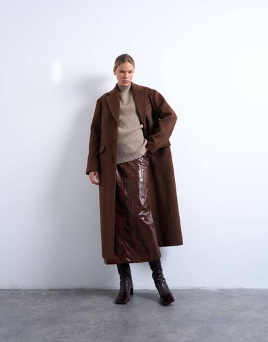 Manteau long style blazer brossé à trois boutons - Chocolat - Topshop - Modalova