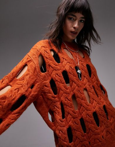 Maglione lavorato in maglia traforata premium arancione - Topshop - Modalova