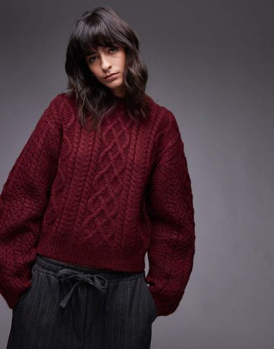 Maglione oversize a trecce bordeaux con maniche curve - Topshop - Modalova