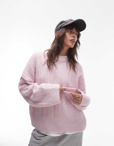 Maglione oversize girocollo lilla a coste verticali - Topshop - Modalova