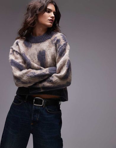 Maglione oversize soffice blu, blu navy e rosa con stampa - Topshop - Modalova