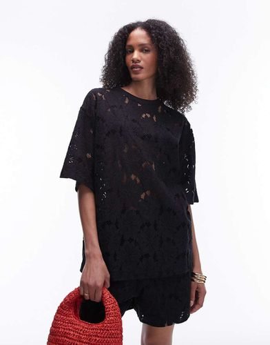 Maglietta oversize in pizzo nera in coordinato - Topshop - Modalova