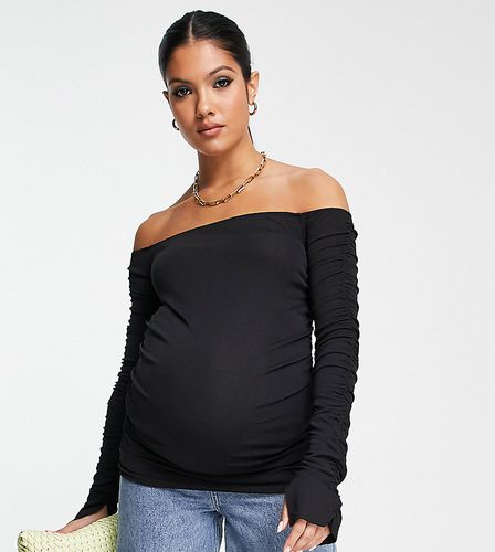 T-shirt in rete nera a maniche lunghe con scollo Bardot - Topshop Maternity - Modalova