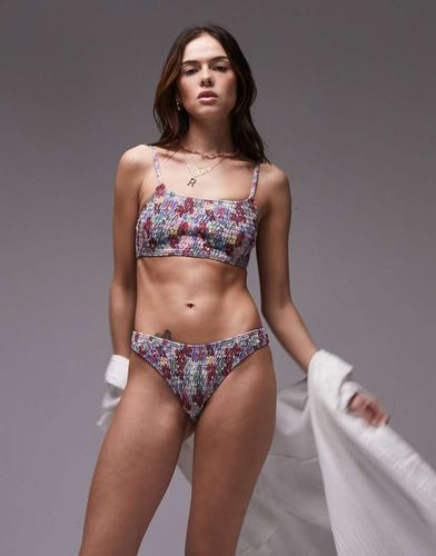 Mix and Match - Top bikini a canottiera con scollo squadrato in tessuto arricciato a fiori sfumati - Topshop - Modalova