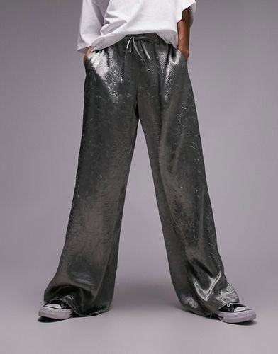 Pantaloni a fondo ampio salvia in raso stropicciato - Topshop - Modalova