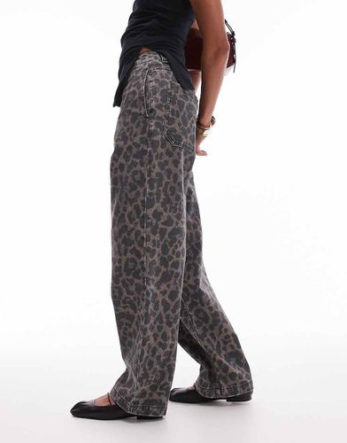 Pantaloni dritti multicolore con stampa leopardata scura - Topshop - Modalova