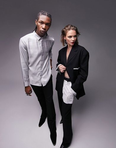 Pantaloni sartoriali con fondo grezzo e tasca a contrasto neri in coordinato - Topshop - Modalova