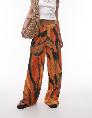 Pantaloni plissé stropicciati con stampa papaya astratta - Topshop - Modalova