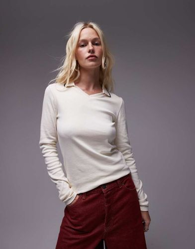 Polo a maniche lunghe color pietra con righe a contrasto sui bordi - Topshop - Modalova