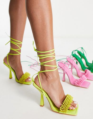 Riley - Sandali con tacco e finiture con perline allacciati alla caviglia color lime - Topshop - Modalova