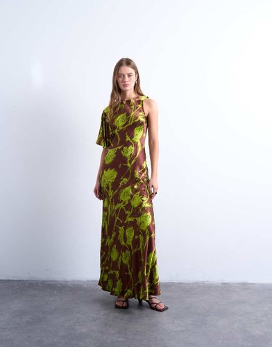 Robe mi-longue évasée imprimé rose effet flou avec manches asymétriques - Vert - Topshop - Modalova