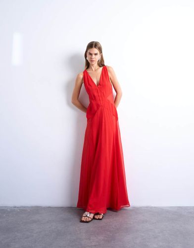 Robe habillée à décolleté plongeant et ourlet évasé avec empiècements transparents - Topshop - Modalova