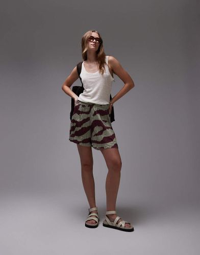 Short ample effet froissé à zébrures - Kaki - Topshop - Modalova