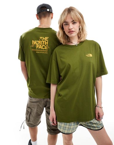 T-shirt oversize kaki con stampa di montagne sul retro - The North Face - Modalova
