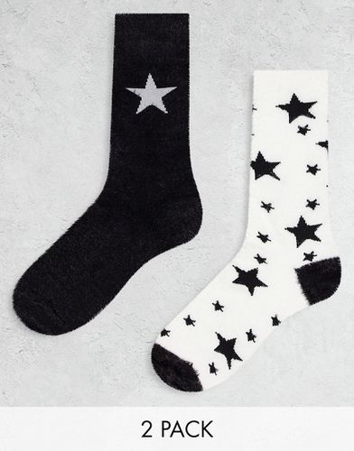 Confezione da 2 paia di calzini morbidi neri e color crema con stelle - Threadbare - Modalova