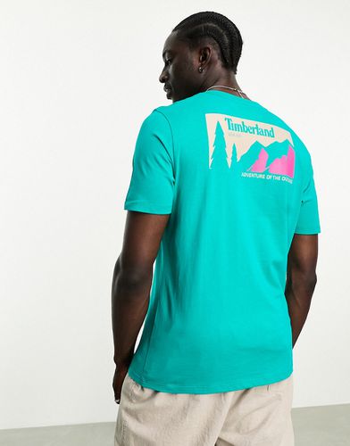T-shirt blu acqua con stampa di montagne sul retro - Timberland - Modalova