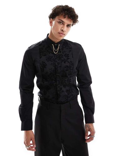 Camicia a maniche lunghe nera con pannello sul davanti - Twisted Tailor - Modalova