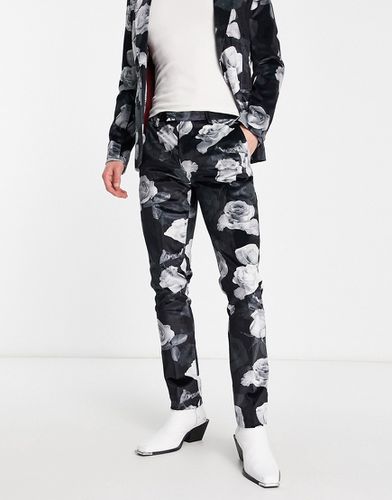 Lincoln - Pantaloni da abito skinny neri e grigi con stampa a fiori - Twisted Tailor - Modalova