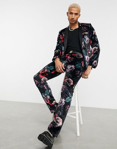 Pantaloni da abito con stampa a fiori grandi in velluto - Twisted Tailor - Modalova