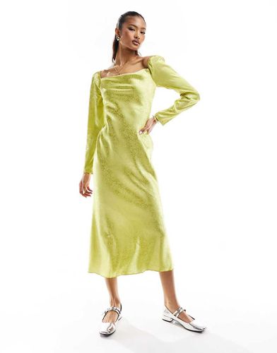 Vestito midi in raso chartreuse a fiori con scollo ad anello - Urban Threads - Modalova