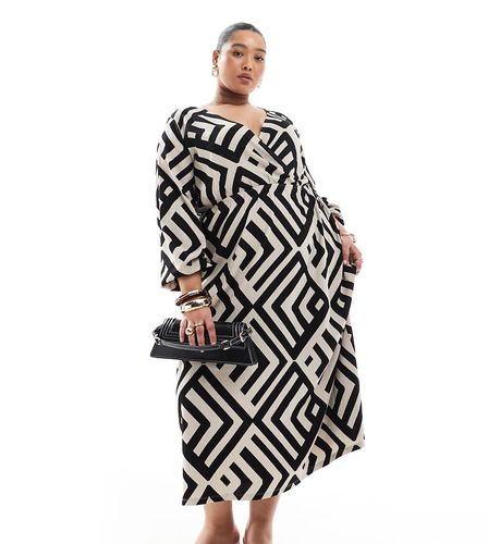 Robe portefeuille longueur cheville à imprimé abstrait - Noir/blanc - Vero Moda Curve - Modalova