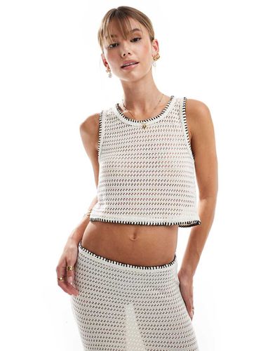 Crop top all'uncinetto color crema con cuciture a sopraggitto in coordinato - Vero Moda - Modalova