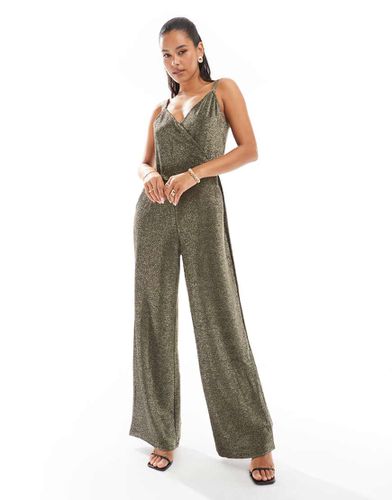 Tuta jumpsuit con fondo ampio e spalline sottili e oro glitterato - Vero Moda - Modalova