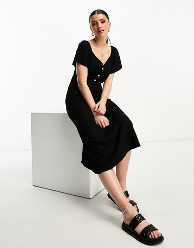 Vestito midi nero in misto lino con maniche con volant - Vero Moda - Modalova