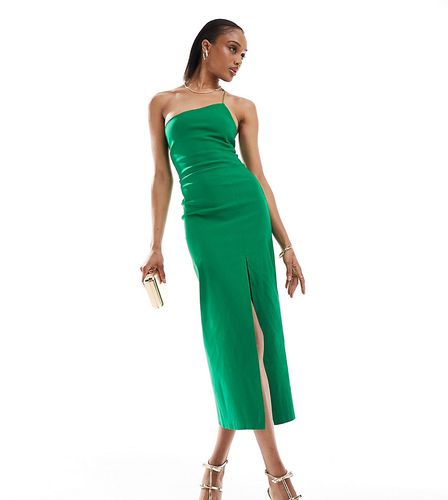 Vestito monospalla al polpaccio color smeraldo con spacco sulla coscia e spallina sottile - Vesper Tall - Modalova